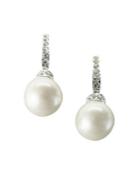 Carolee Crystal Pave Hoop Pearl-style Drop Earrings