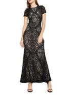 Bcbgmaxazria Short-sleeve Abstract Floral Lace Gown