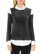 Vince Camuto Mix Media Brushed Jersey Top
