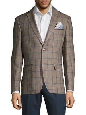 Tallia Orange Windowpane Linen Sportcoat