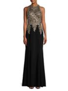 Xscape Plus Embellished Embroidered Fit-&-flare Gown