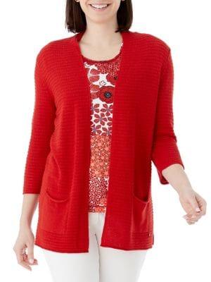 Olsen Boho Love Ribbed Three-quarter Sleeve Cardigan