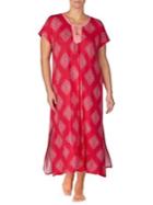 Ellen Tracy Plus Printed Eyelet-trimmed Caftan