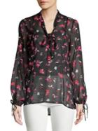 Ellen Tracy Bishop-sleeve Tie Neck Top
