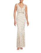 Xscape Mesh-accented Lace Gown