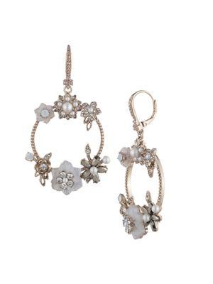 Marchesa Goldtone, Mother Of Pearl & Crystal Hoop Drop Earrings