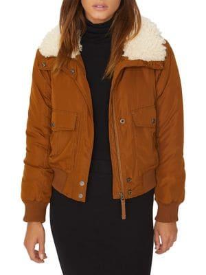 Sanctuary Faux Fur Trim Aviator Flight Jacket