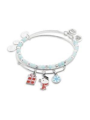 Alex And Ani Frosty The Snowman 2-piece Silvertone & Beaded Bangle Bracelet Set