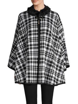 Ivanka Trump Faux-fur Collar Plaid Poncho