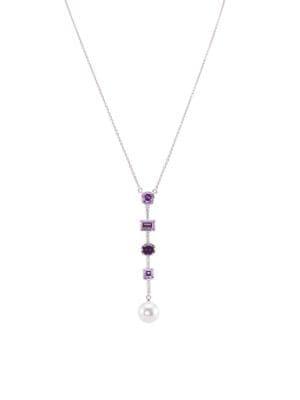 Nina Laryn Rhodium-plated Faux Pearl & Crystal Linear Bar Y-necklace