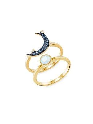 Swarovski Goldtone And Crystal Duo Moon Ring