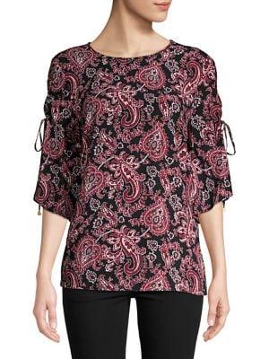 Michael Michael Kors Sweetheart Paisley Tie-sleeve Top