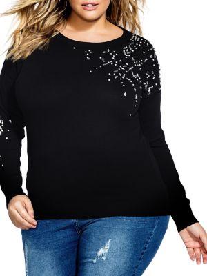 City Chic Plus Embellished Knit Sweater