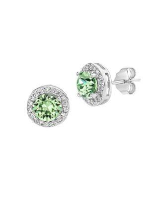 Lord & Taylor 925 Sterling Silver & Peridot & Clear Swarovski Crystal Stud Earrings