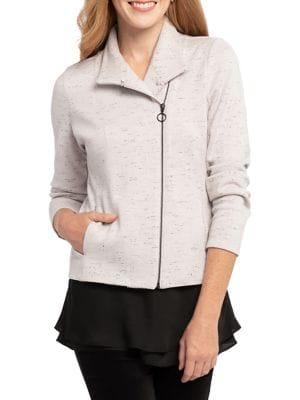Nic+zoe Festive Faux Fur Trim Asymmetric Zip-front Jacket