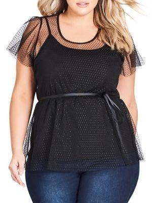 City Chic Plus Two-piece Sweetly Mesh Top & Camisole Set
