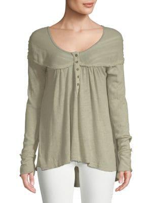 Free People High-low Long Sleeve Cotton Blouse