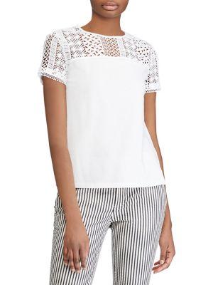 Lauren Ralph Lauren Petite Jersey Lace-trimmed Tee