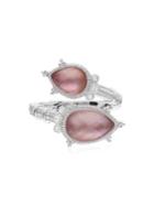 Ripka Amalfi Double Pear Pink Mother Of Pearl, Rock Crystal Quartz, White Topaz & 925 Sterling Silver Bypass Ring