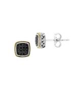 Effy 925 Sterling Silver, 14k Yellow Gold And Black Diamond Earrings