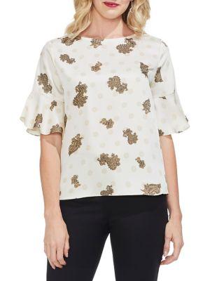Vince Camuto Sunrise Bay Flutter Sleeve Printed Blouse