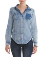 La La Anthony Distressed Denim Button-down Shirt