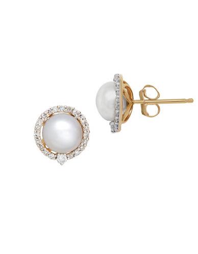 Lord & Taylor 6mm Freshwater Button Pearl, Diamonds And 14k Rose Gold Stud Earrings