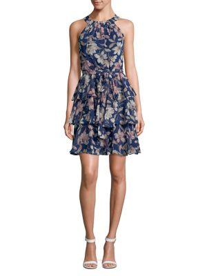 Eliza J Petite Tiered Tied Floral Halter Dress