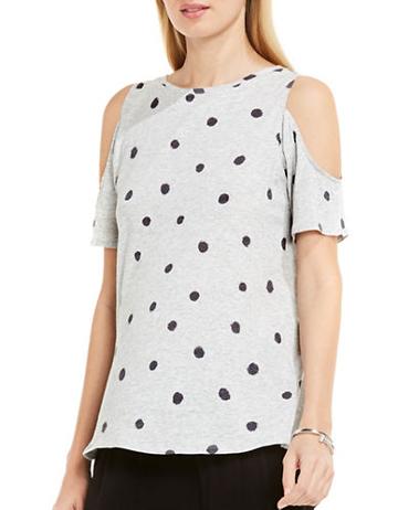 Two By Vince Camuto Polka Dot Cold-shoulder Top