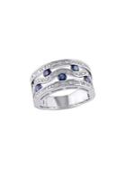 Sonatina Sterling Silver, Diamond & Sapphire Floating Double Row Ring