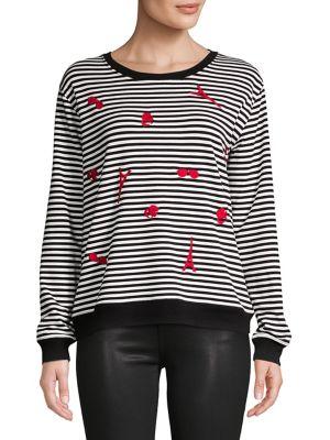 Karl Lagerfeld Paris Embroidered Striped Knit Top