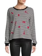 Karl Lagerfeld Paris Embroidered Striped Knit Top