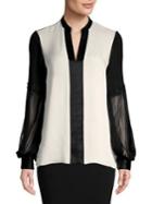 Elie Tahari Silk Colorblock Long Sleeve Blouse