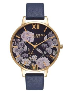 Olivia Burton Navy Dial Stainless Steel And Leather-strap Watch