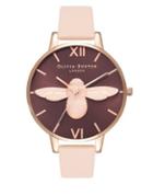Olivia Burton 3d Bee Stainless Steel Leather-strap Watch