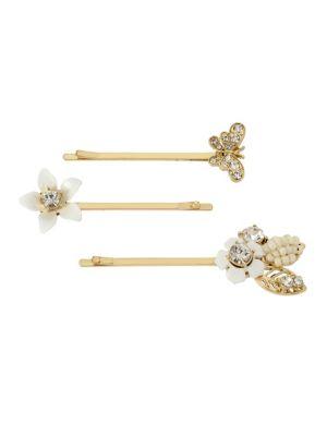 Miriam Haskell Vintage Floral Set Of Three Butterfly And White Flower Crystal Hair Pins