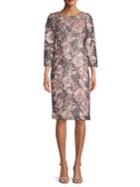 Adrianna Papell Boat-neck Floral Embroidered Cocktail Dress