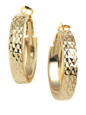 Lord & Taylor 18 Kt Goldplated Engraved Wide Hoop Earrings