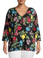 Calvin Klein Plus Floral Three-quarter Half-zip Shirt