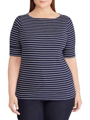 Lauren Ralph Lauren Plus Cotton Boatneck Top