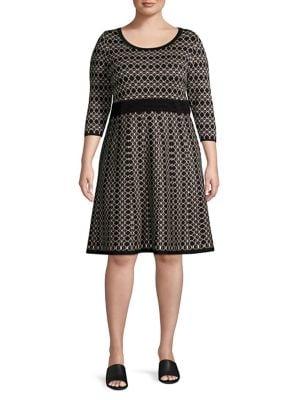 Gabby Skye Plus Printed Three-quarter Sleeve A-line Dress