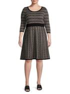 Gabby Skye Plus Printed Three-quarter Sleeve A-line Dress