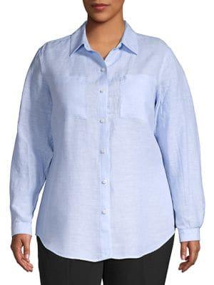 Lord & Taylor Plus Long-sleeve Linen Button-down Shirt