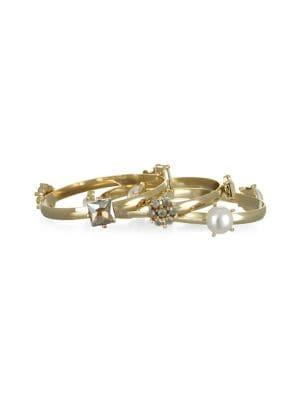 Badgley Mischka Set Of Three 10k Gold, Faux Pearl & Crystal Bangle Bracelets