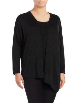 Nydj Plus Metallic V-neck Asymmetrical Sweater