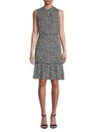 Karl Lagerfeld Paris Dotted Knot-neck Ruffle-hem Dress