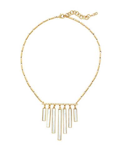 Cole Haan 1/25 Park Avenue Fashion Mother Of Pearl And Crystal Glass Gold Tone White Metal Frontal Fringe Necklace