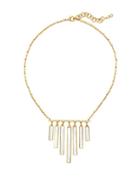 Cole Haan 1/25 Park Avenue Fashion Mother Of Pearl And Crystal Glass Gold Tone White Metal Frontal Fringe Necklace