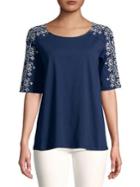 Lord & Taylor Petite Embroidered Cotton Blouse