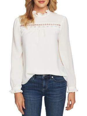Cece French Cafe Lace-trimmed Mockneck Top